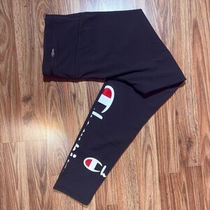 Champion Black Leggings with White & Red Logo Accents